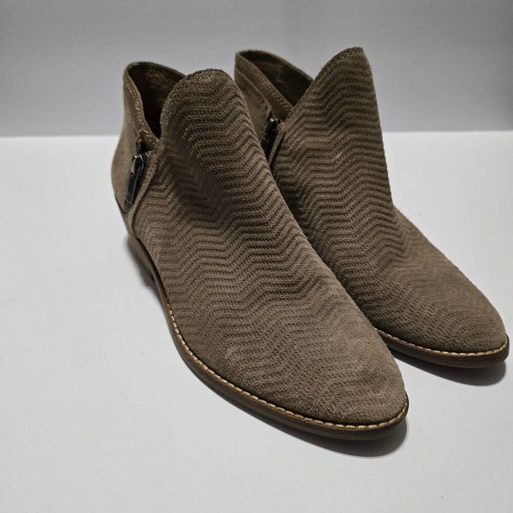 Lucky Brand Boots Women’s Taupe Suede Ankle Bootie Side Zip Block Heel